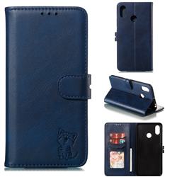 Embossing Happy Cat Leather Wallet Case for Xiaomi Mi Max 3 - Blue