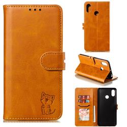 Embossing Happy Cat Leather Wallet Case for Xiaomi Mi Max 3 - Yellow