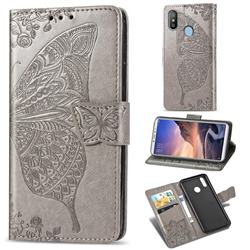 Embossing Mandala Flower Butterfly Leather Wallet Case for Xiaomi Mi Max 3 - Gray