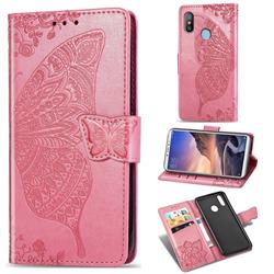 Embossing Mandala Flower Butterfly Leather Wallet Case for Xiaomi Mi Max 3 - Pink