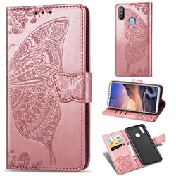 Embossing Mandala Flower Butterfly Leather Wallet Case for Xiaomi Mi Max 3 - Rose Gold