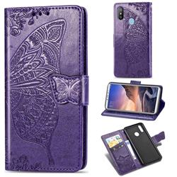 Embossing Mandala Flower Butterfly Leather Wallet Case for Xiaomi Mi Max 3 - Dark Purple