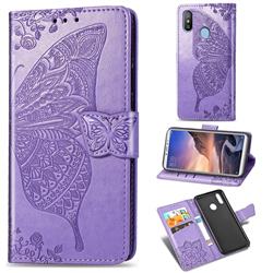 Embossing Mandala Flower Butterfly Leather Wallet Case for Xiaomi Mi Max 3 - Light Purple