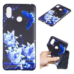 Blue Butterfly 3D Embossed Relief Black TPU Cell Phone Back Cover for Xiaomi Mi Max 3 Pro