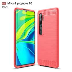 Luxury Carbon Fiber Brushed Wire Drawing Silicone TPU Back Cover for Xiaomi Mi Note 10 / Note 10 Pro / CC9 Pro - Red