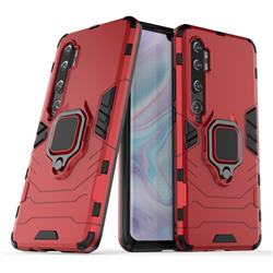 Black Panther Armor Metal Ring Grip Shockproof Dual Layer Rugged Hard Cover for Xiaomi Mi Note 10 / Note 10 Pro / CC9 Pro - Red