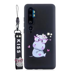 Black Flower Hippo Soft Kiss Candy Hand Strap Silicone Case for Xiaomi Mi Note 10 / Note 10 Pro / CC9 Pro