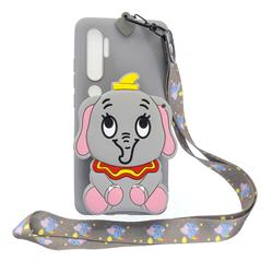 Gray Elephant Neck Lanyard Zipper Wallet Silicone Case for Xiaomi Mi Note 10 / Note 10 Pro / CC9 Pro