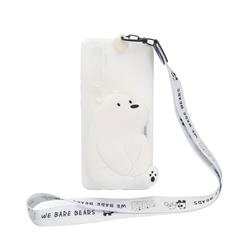 White Polar Bear Neck Lanyard Zipper Wallet Silicone Case for Xiaomi Mi Note 10 / Note 10 Pro / CC9 Pro