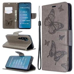 Embossing Double Butterfly Leather Wallet Case for Xiaomi Mi Note 10 / Note 10 Pro / CC9 Pro - Gray
