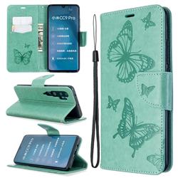 Embossing Double Butterfly Leather Wallet Case for Xiaomi Mi Note 10 / Note 10 Pro / CC9 Pro - Green