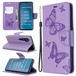 Embossing Double Butterfly Leather Wallet Case for Xiaomi Mi Note 10 / Note 10 Pro / CC9 Pro - Purple
