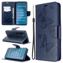 Embossing Double Butterfly Leather Wallet Case for Xiaomi Mi Note 10 / Note 10 Pro / CC9 Pro - Dark Blue