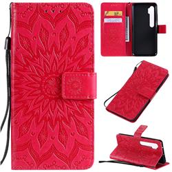 Embossing Sunflower Leather Wallet Case for Xiaomi Mi Note 10 / Note 10 Pro / CC9 Pro - Red