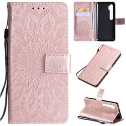 Embossing Sunflower Leather Wallet Case for Xiaomi Mi Note 10 / Note 10 Pro / CC9 Pro - Rose Gold