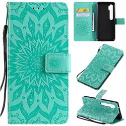 Embossing Sunflower Leather Wallet Case for Xiaomi Mi Note 10 / Note 10 Pro / CC9 Pro - Green