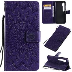 Embossing Sunflower Leather Wallet Case for Xiaomi Mi Note 10 / Note 10 Pro / CC9 Pro - Purple