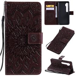 Embossing Sunflower Leather Wallet Case for Xiaomi Mi Note 10 / Note 10 Pro / CC9 Pro - Brown