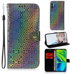Laser Circle Shining Leather Wallet Phone Case for Xiaomi Mi Note 10 / Note 10 Pro / CC9 Pro - Silver