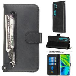 Retro Luxury Zipper Leather Phone Wallet Case for Xiaomi Mi Note 10 / Note 10 Pro / CC9 Pro - Black