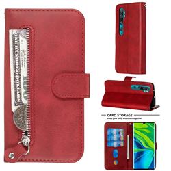 Retro Luxury Zipper Leather Phone Wallet Case for Xiaomi Mi Note 10 / Note 10 Pro / CC9 Pro - Red