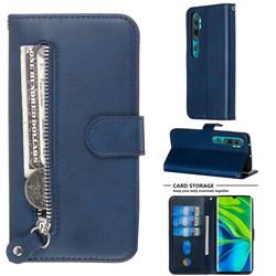 Retro Luxury Zipper Leather Phone Wallet Case for Xiaomi Mi Note 10 / Note 10 Pro / CC9 Pro - Blue