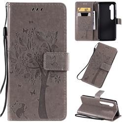 Embossing Butterfly Tree Leather Wallet Case for Xiaomi Mi Note 10 / Note 10 Pro / CC9 Pro - Grey
