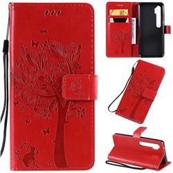 Embossing Butterfly Tree Leather Wallet Case for Xiaomi Mi Note 10 / Note 10 Pro / CC9 Pro - Red