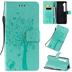 Embossing Butterfly Tree Leather Wallet Case for Xiaomi Mi Note 10 / Note 10 Pro / CC9 Pro - Cyan