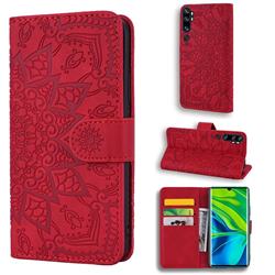 Retro Embossing Mandala Flower Leather Wallet Case for Xiaomi Mi Note 10 / Note 10 Pro / CC9 Pro - Red