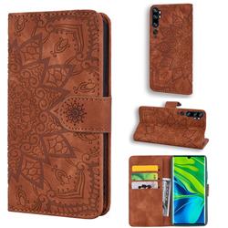 Retro Embossing Mandala Flower Leather Wallet Case for Xiaomi Mi Note 10 / Note 10 Pro / CC9 Pro - Brown