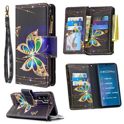 Golden Shining Butterfly Binfen Color BF03 Retro Zipper Leather Wallet Phone Case for Xiaomi Mi Note 10 / Note 10 Pro / CC9 Pro