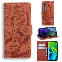 Intricate Embossing Tiger Face Leather Wallet Case for Xiaomi Mi Note 10 / Note 10 Pro / CC9 Pro - Brown