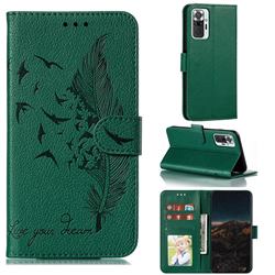 Intricate Embossing Lychee Feather Bird Leather Wallet Case for Xiaomi Mi Note 10 / Note 10 Pro / CC9 Pro - Green