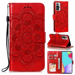 Intricate Embossing Datura Solar Leather Wallet Case for Xiaomi Mi Note 10 / Note 10 Pro / CC9 Pro - Red