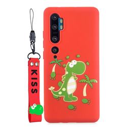 Red Dinosaur Soft Kiss Candy Hand Strap Silicone Case for Xiaomi Mi Note 10 Lite