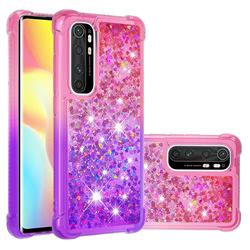 Rainbow Gradient Liquid Glitter Quicksand Sequins Phone Case for Xiaomi Mi Note 10 Lite - Pink Purple