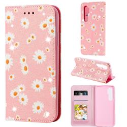 Ultra Slim Daisy Sparkle Glitter Powder Magnetic Leather Wallet Case for Xiaomi Mi Note 10 Lite - Pink