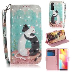 Black and White Cat 3D Painted Leather Wallet Phone Case for Xiaomi Mi Note 10 Lite