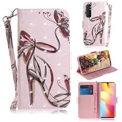 Butterfly High Heels 3D Painted Leather Wallet Phone Case for Xiaomi Mi Note 10 Lite