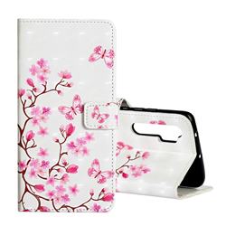 Butterfly Sakura Flower 3D Painted Leather Phone Wallet Case for Xiaomi Mi Note 10 Lite