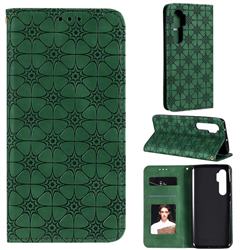 Intricate Embossing Four Leaf Clover Leather Wallet Case for Xiaomi Mi Note 10 Lite - Blackish Green