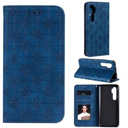 Intricate Embossing Four Leaf Clover Leather Wallet Case for Xiaomi Mi Note 10 Lite - Dark Blue