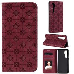 Intricate Embossing Four Leaf Clover Leather Wallet Case for Xiaomi Mi Note 10 Lite - Claret