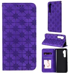 Intricate Embossing Four Leaf Clover Leather Wallet Case for Xiaomi Mi Note 10 Lite - Purple