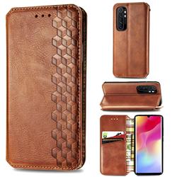 Ultra Slim Fashion Business Card Magnetic Automatic Suction Leather Flip Cover for Xiaomi Mi Note 10 Lite - Brown