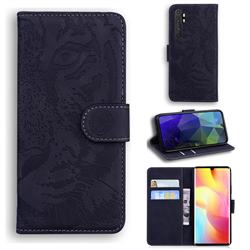 Intricate Embossing Tiger Face Leather Wallet Case for Xiaomi Mi Note 10 Lite - Black