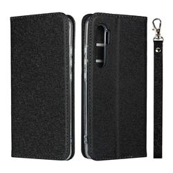 Ultra Slim Magnetic Automatic Suction Silk Lanyard Leather Flip Cover for Xiaomi Mi Note 10 Lite - Black