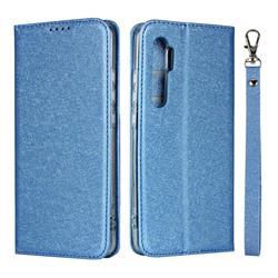 Ultra Slim Magnetic Automatic Suction Silk Lanyard Leather Flip Cover for Xiaomi Mi Note 10 Lite - Sky Blue