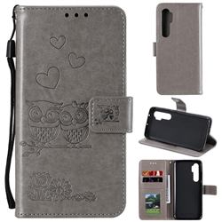 Embossing Owl Couple Flower Leather Wallet Case for Xiaomi Mi Note 10 Lite - Gray